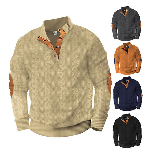 Herren modischer Strickpullover mit Stehkragen und kontrastierenden Akzenten EB