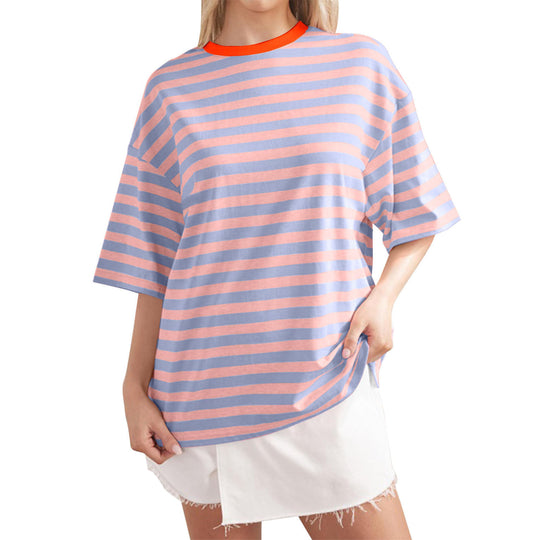 Damen Lässiges Oversized T-Shirt mit gestreiftem Muster EB