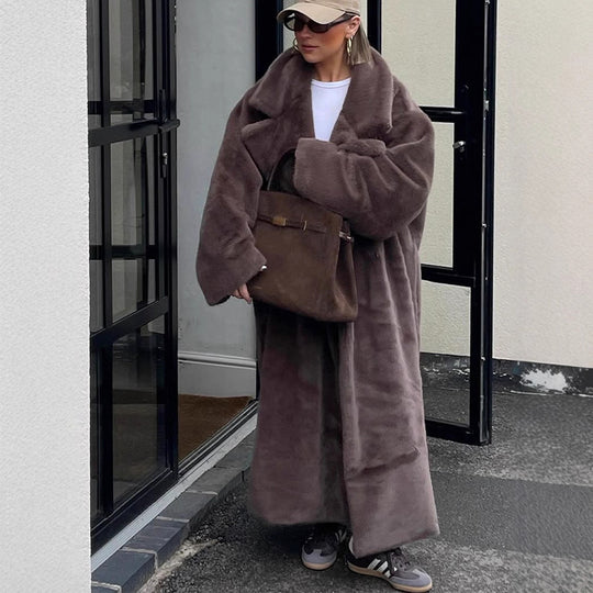 Damen Oversized Kunstfellmantel EB