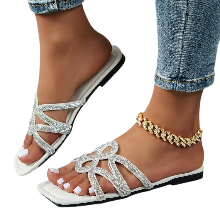 Damen Glitzernde Zehentrenner-Sandalen mit eleganter Schleifenverzierung EB
