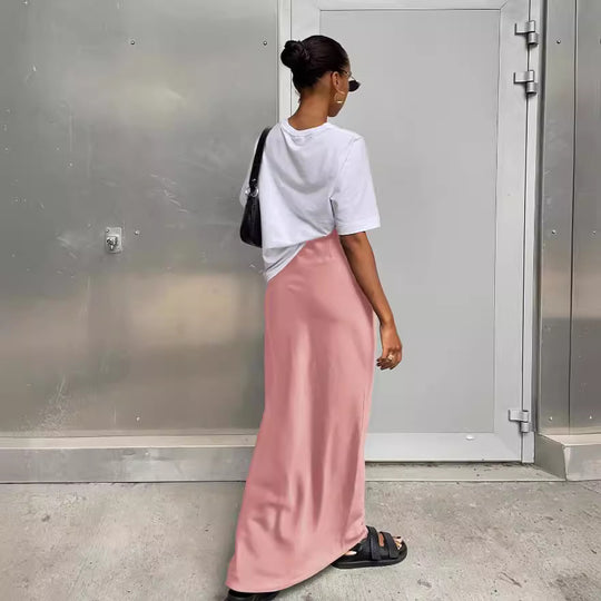 Damen Eleganter Maxirock mit hohem Schnitt und fließendem Stoff EB