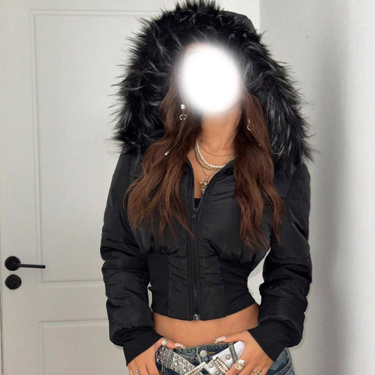Damen kuschelige Kapuzenjacke mit abnehmbarem Kunstfell EB
