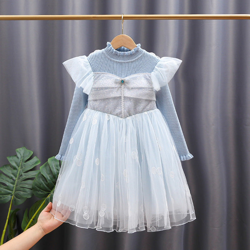 Mädchen Festkleid mit Rüschenärmel und Glitzerdetails EB