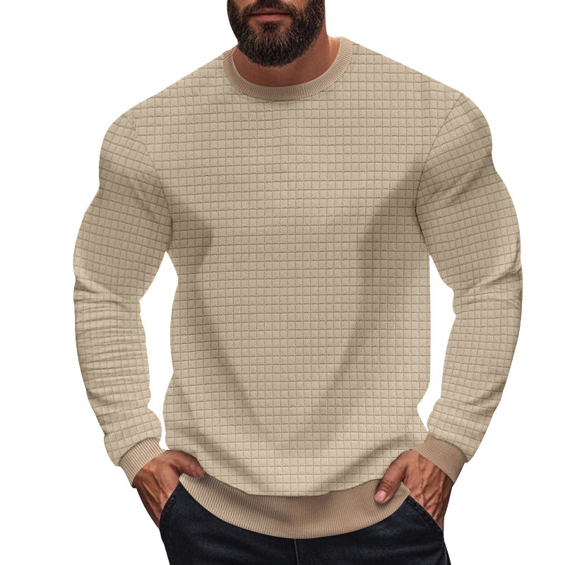 Herren nan strukturiertes Karo-Strick-Sweatshirt mit Rundhalsausschnitt und körperbetonter Athletik-Passform EB