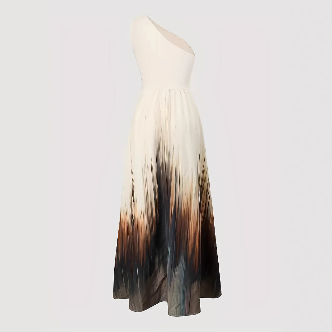 Damen Maxikleid mit asymmetrischem Schnitt und farbenfrohem Ombre-Design EB