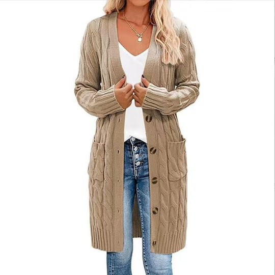 Damen Grobstrick Cardigan mit Knopfdetail und tiefen Taschen EB