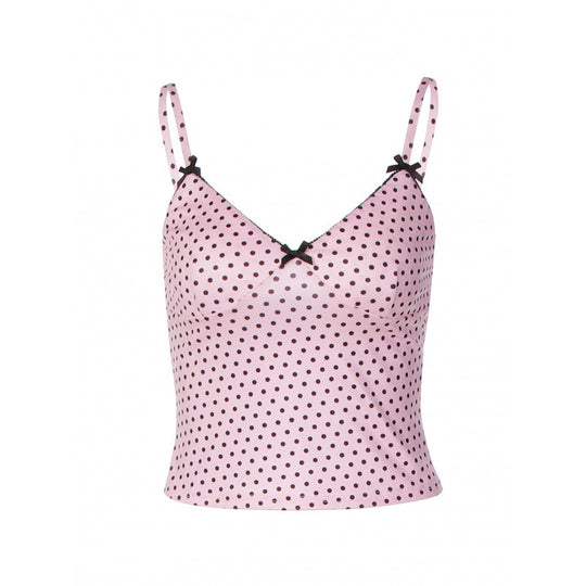 Damen Spaghetti-Trägertop mit verspieltem Polka-Dot-Muster und raffinierten Verzierungen EB