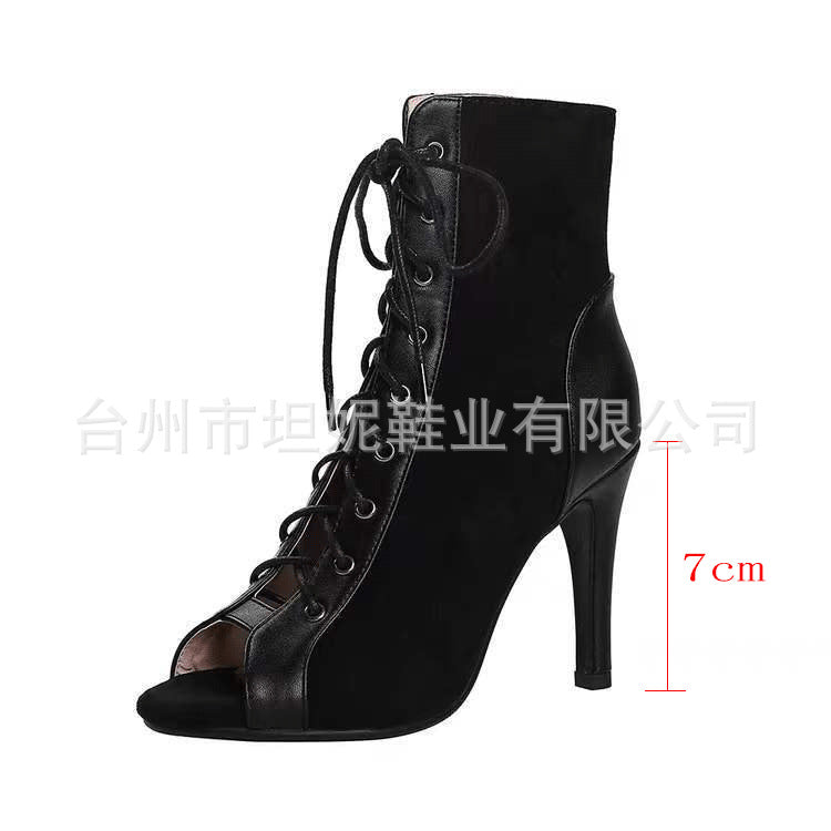 Damen Offene Zehen-Stiefeletten mit elegantem Schnürdesign und hohem Absatz EB