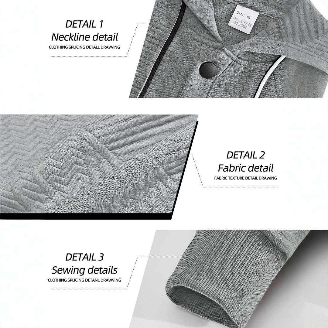 Herren nan geometrischer Struktur-Kapuzenpullover mit Henley-Blende und Kängurutasche EB
