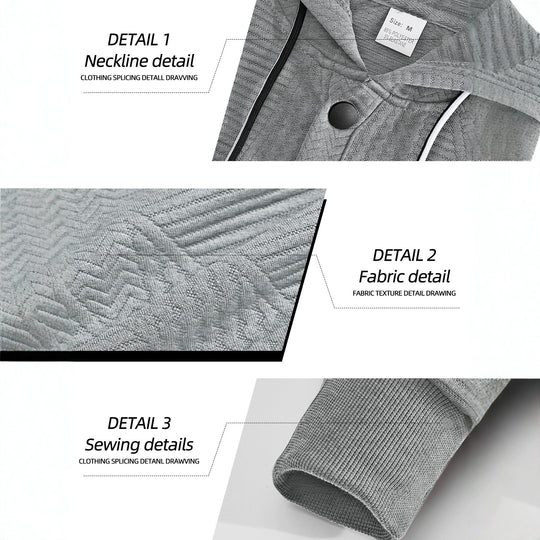 Herren nan geometrischer Struktur-Kapuzenpullover mit Henley-Blende und Kängurutasche EB