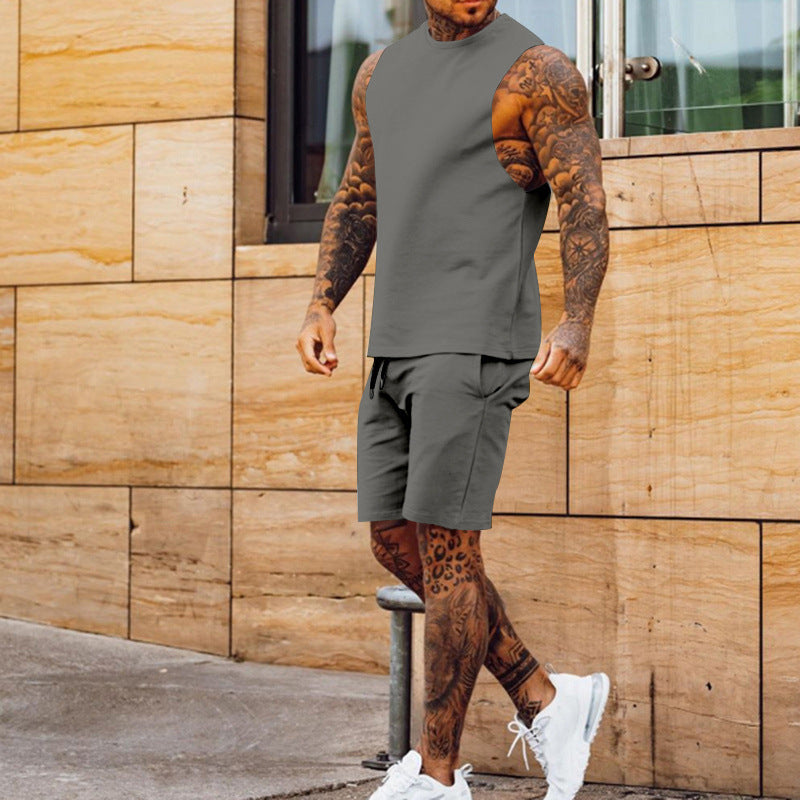 Herren sportliches Tanktop und Shorts-Set mit elastischem Bund EB