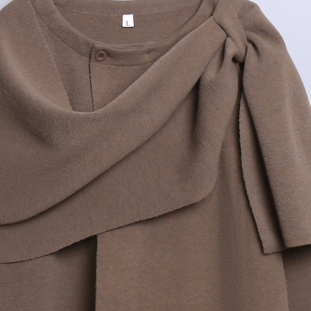 Damen gemütlicher Strickponcho mit raffinierten Drapierungen EB