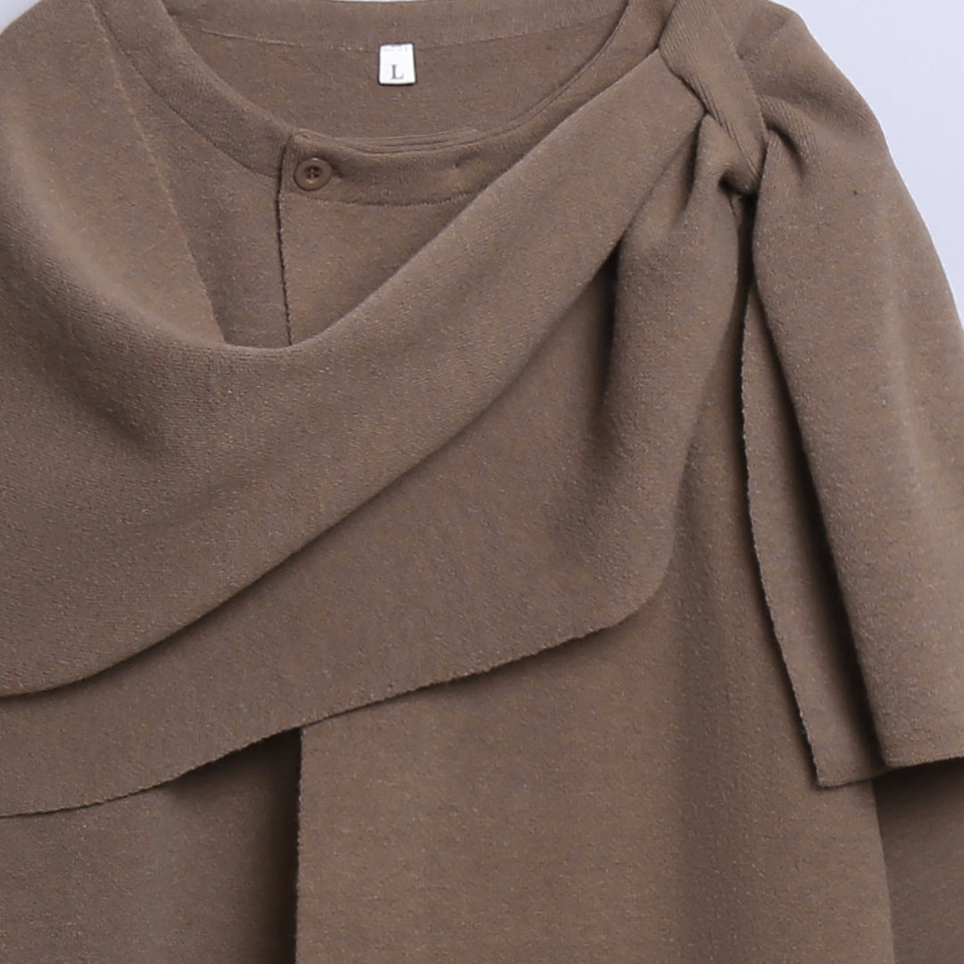 Damen gemütlicher Strickponcho mit raffinierten Drapierungen EB