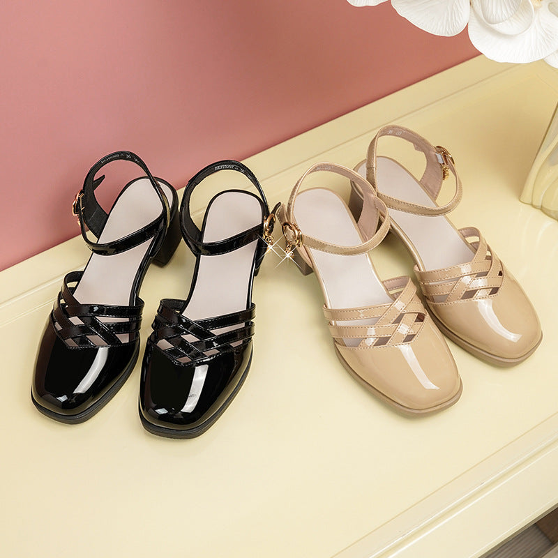 Damen Elegante Sling-Sandalen mit modischem Riemendesign und komfortablem Blockabsatz EB