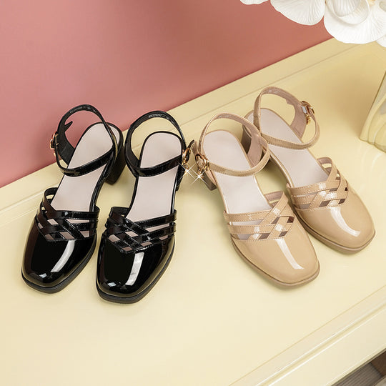 Damen Elegante Sling-Sandalen mit modischem Riemendesign und komfortablem Blockabsatz EB