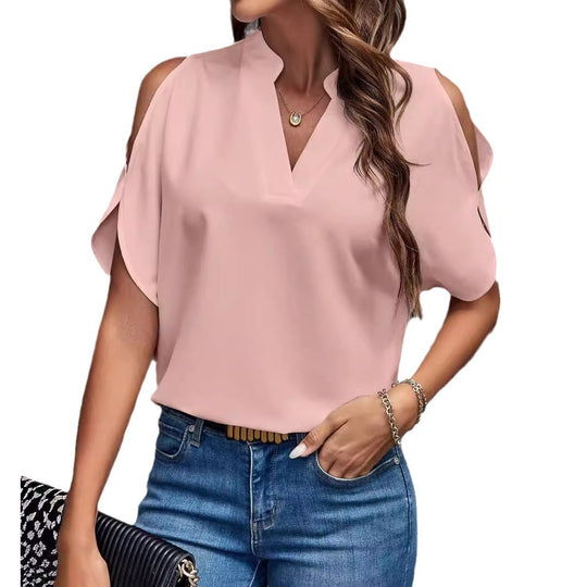 Damen Elegante Bluse mit offenen Schultern und Stehkragen EB