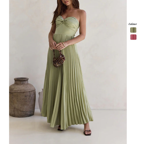 Damen Langärmliges Plisseekleid mit elegantem Oberteil und fließendem Rock EB