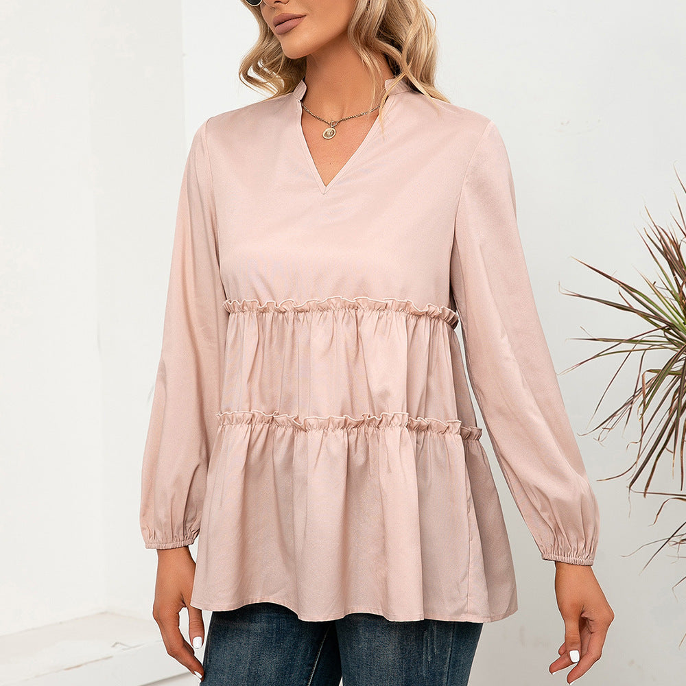 Damen Oberteil mit Rüschendetails und V-Ausschnitt EB