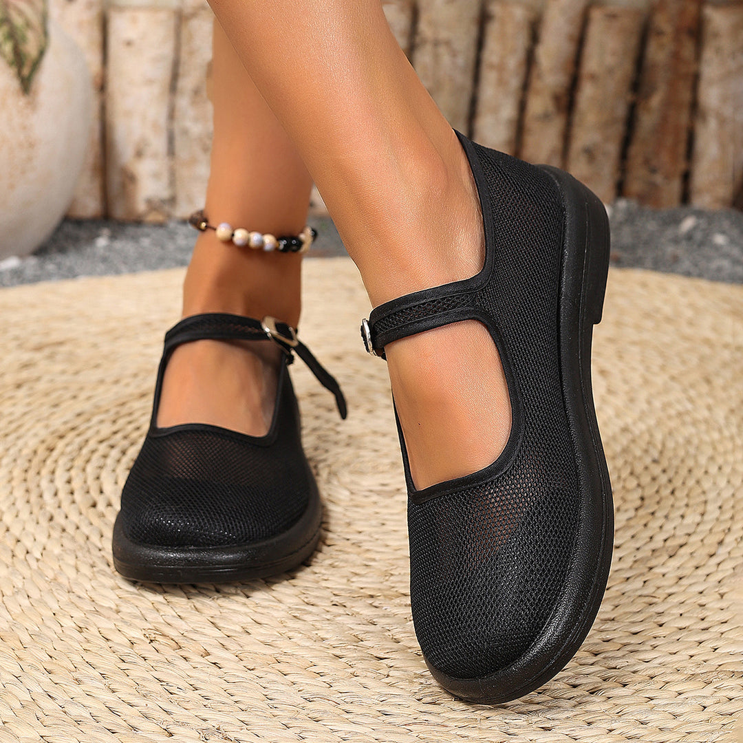 Damen Mesh-Ballerinas mit verstellbarem Riemen EB