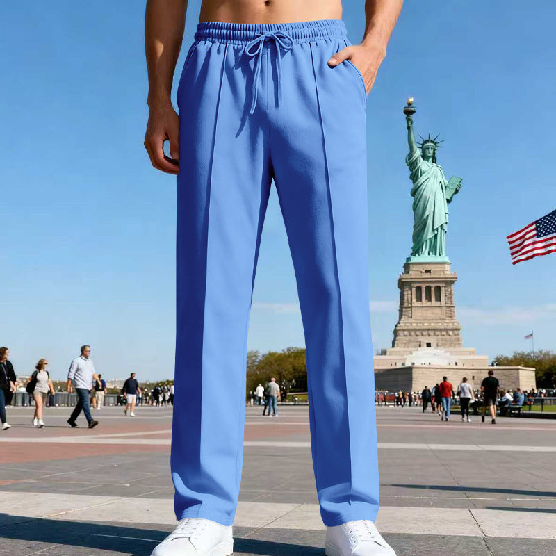 Herren nan elegante Sweathose mit Bügelfalte geradem Bein und Tunnelzug EB