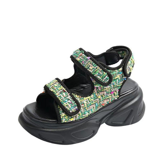 Damen Glamouröse Plateau-Sandalen mit verstellbaren Riemen und funkelnden Applikationen EB