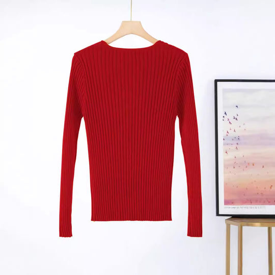 Damen Feinstrickpullover mit V-Ausschnitt und Rippenstruktur EB