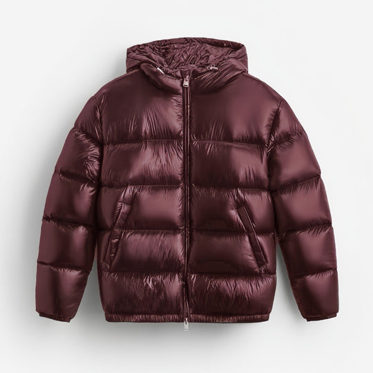 Herren nan steppte Kapuzenjacke mit glänzender Oberfläche, warmer Synthetikfüllung und Zweiwege-Reißverschluss EB