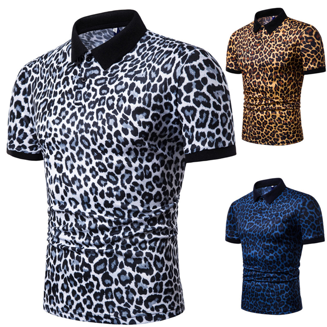 Herren Polo-Shirt mit aufregendem Leopardenmuster und modernem Schnitt EB