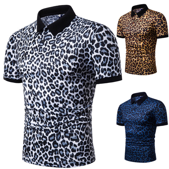 Herren Polo-Shirt mit aufregendem Leopardenmuster und modernem Schnitt EB