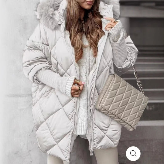 Damen gestepptes Winterparka mit abnehmbarer Kapuze EB