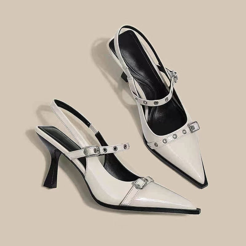 Damen elegante Slingback-Pumps mit spitzem Zehenbereich und modischen Schnallen EB