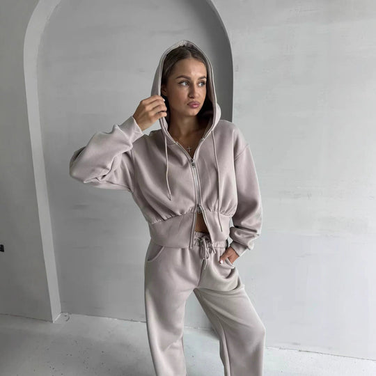 Damen Cropped Hoodie mit Reißverschluss EB