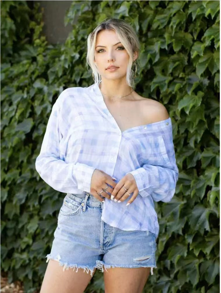 Damen Langärmlige Karo-Bluse EB