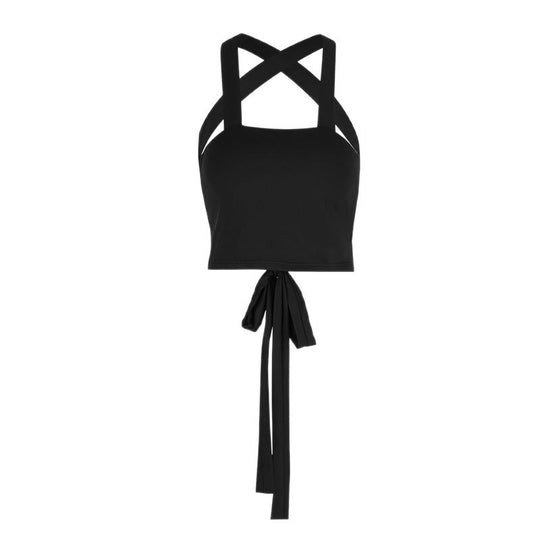 Damen modisches Crop-Top mit raffiniertem Kreuzträger-Design und verspieltem Bindegürtel EB