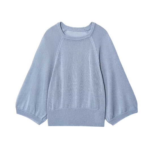 Damen lässiger Pullover mit überschnittenen Ärmeln und Rundhalsausschnitt EB