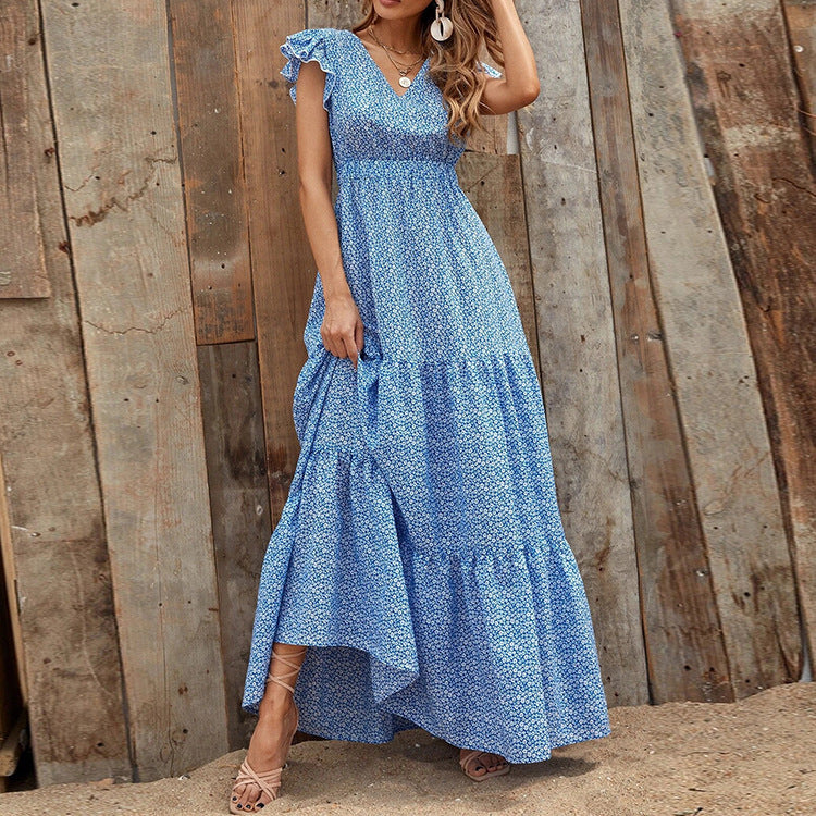 Damen Maxikleid mit Volant und V-Ausschnitt EB