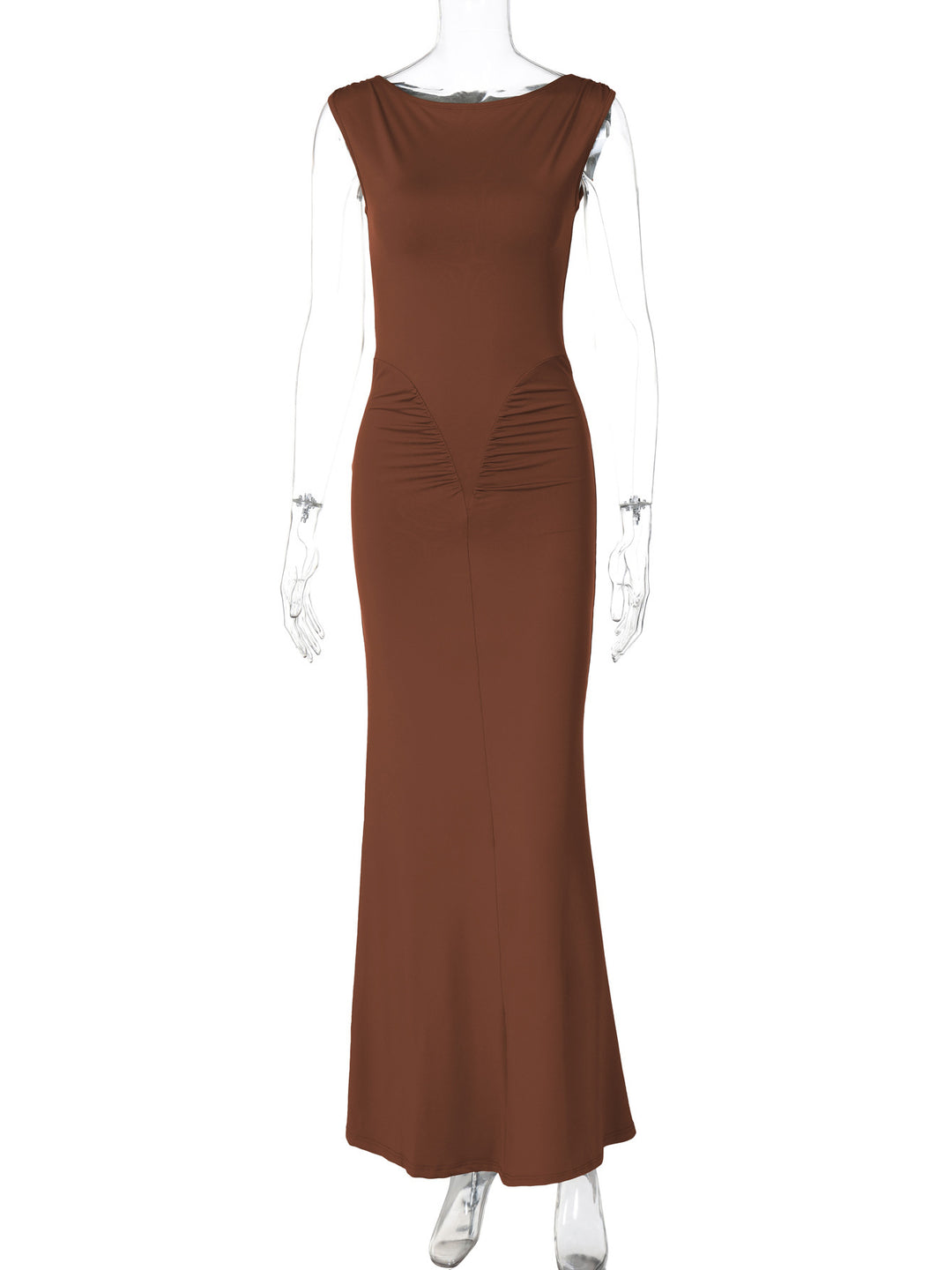Damen Figurbetontes Maxikleid mit hochgeschlossenem Design und Raffung EB