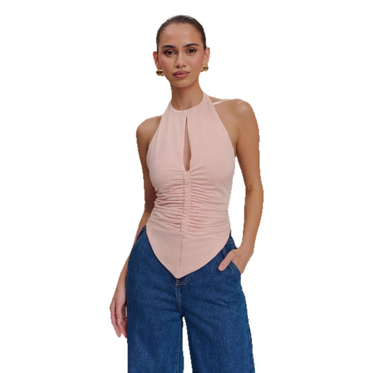 Damen Elegantes Rüschentop mit hochgeschlossenem Design EB