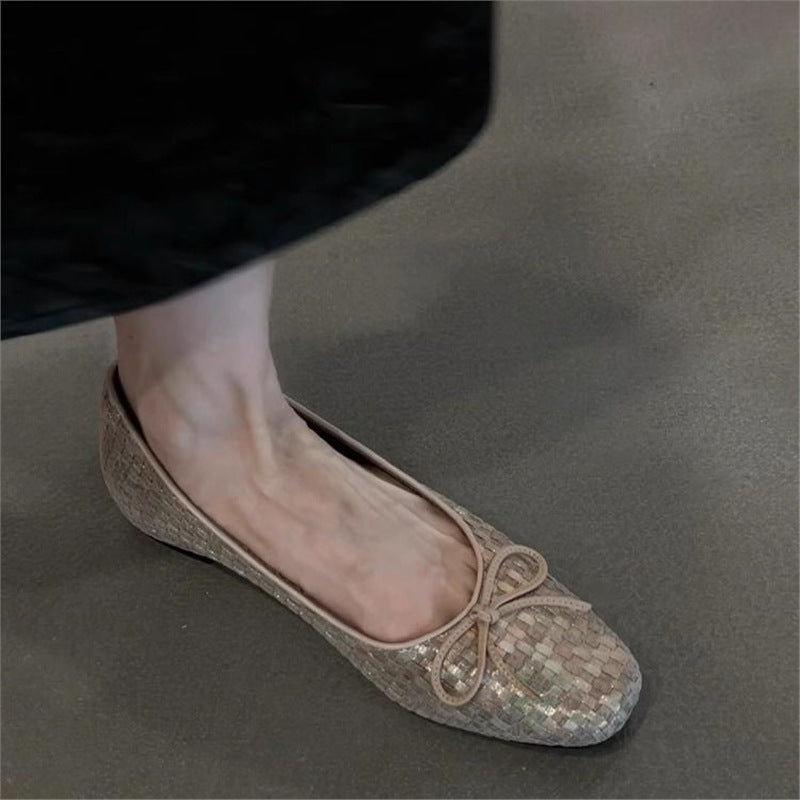 Damen Ballerinas mit zierendem Schleifendetail und elegante Gewebestruktur EB