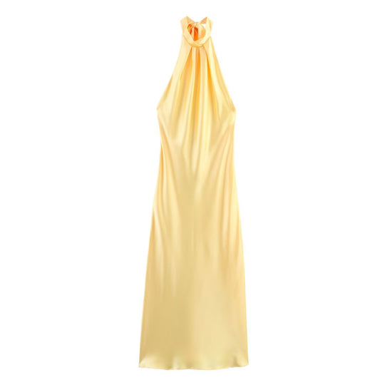 Damen Elegantes Maxikleid mit schimmerndem Wasserfallausschnitt und figurumspielendem Schnitt EB