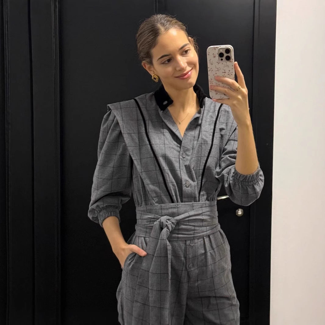 Damen Jumpsuit mit maßgeschneidertem Schnitt und grafischem Karomuster EB