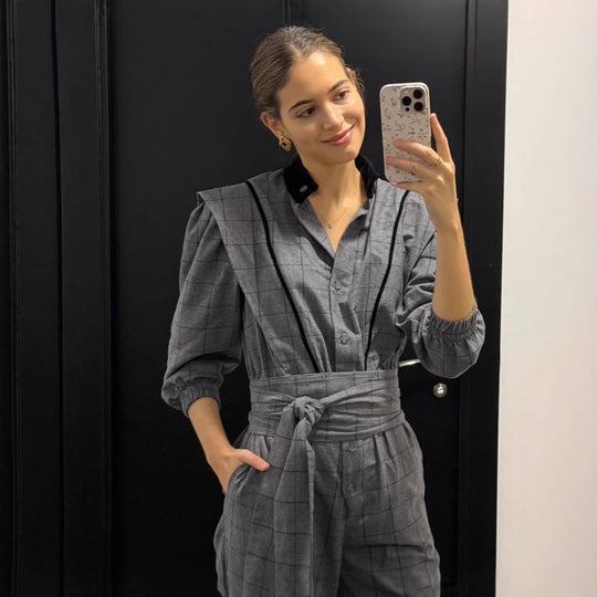 Damen Jumpsuit mit maßgeschneidertem Schnitt und grafischem Karomuster EB