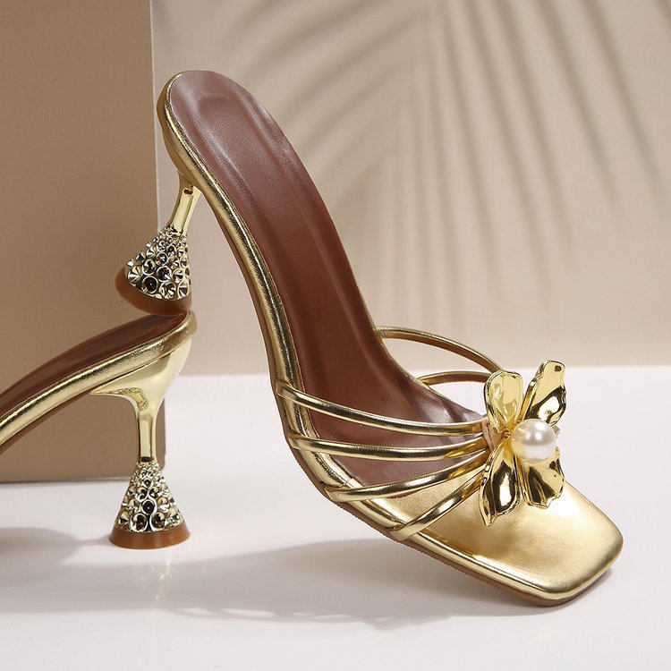 Damen Sandaletten mit floralem Design und elegantem Glasklauen-Absatz EB