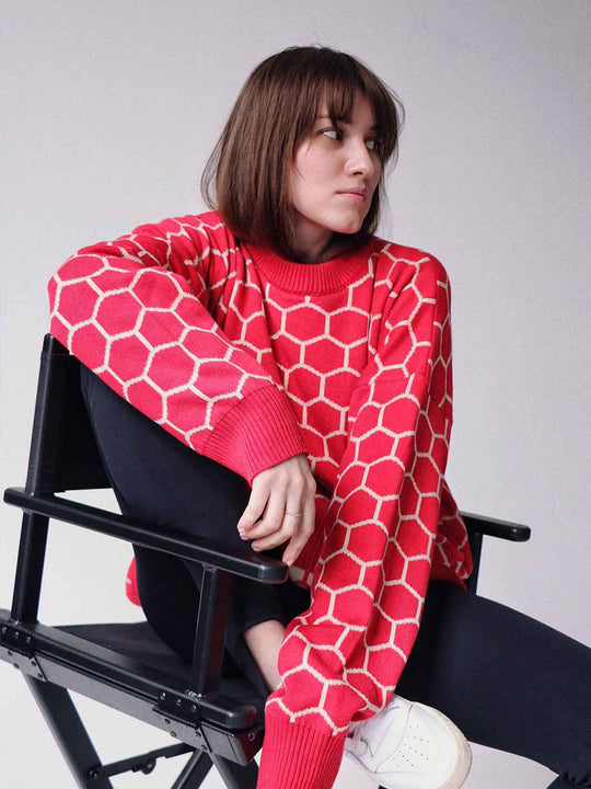 Damen Kreativer Strickpullover mit Wabenmuster EB