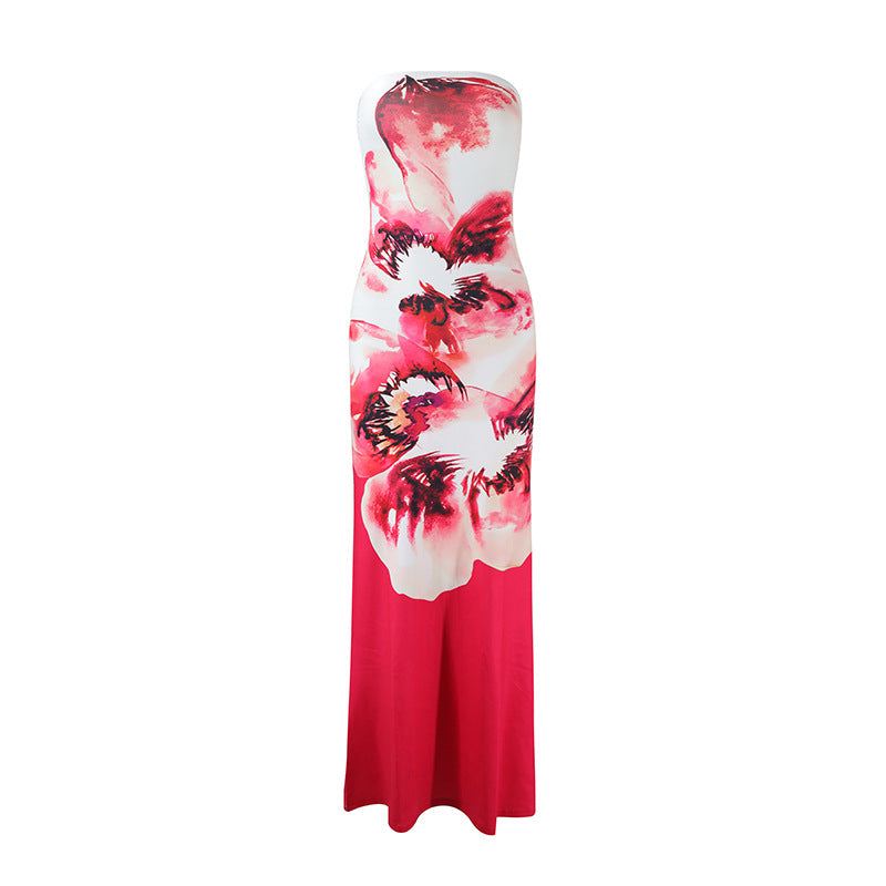 Damen strapaziertes Maxikleid mit stilvollen Blumenmotiven EB