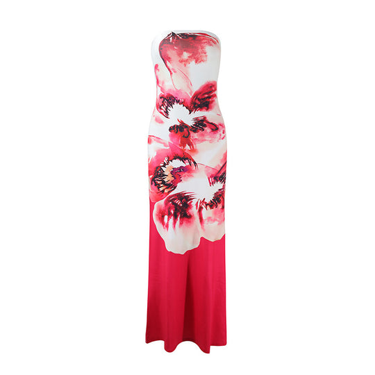 Damen strapaziertes Maxikleid mit stilvollen Blumenmotiven EB