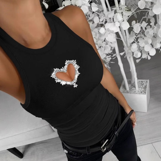 Damen Sportliches Tanktop mit Herz-Ausschnitt und funkelnder Verzierung EB