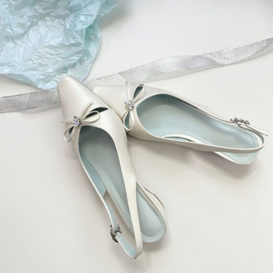 Damen Slingback Pumps mit schimmerndem Obermaterial und zarter Schleifenapplikation EB