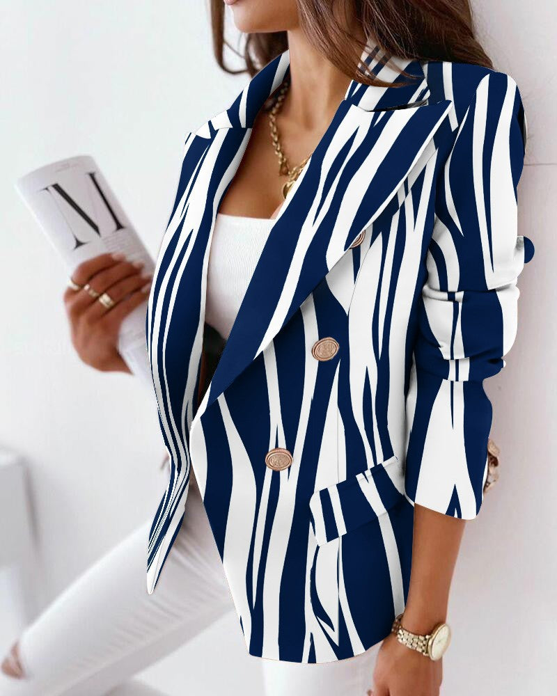 Damen Modischer Blazer mit Zebra-Muster und doppelter Knopfleiste EB
