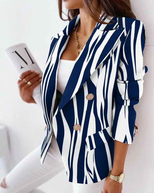 Damen Modischer Blazer mit Zebra-Muster und doppelter Knopfleiste EB